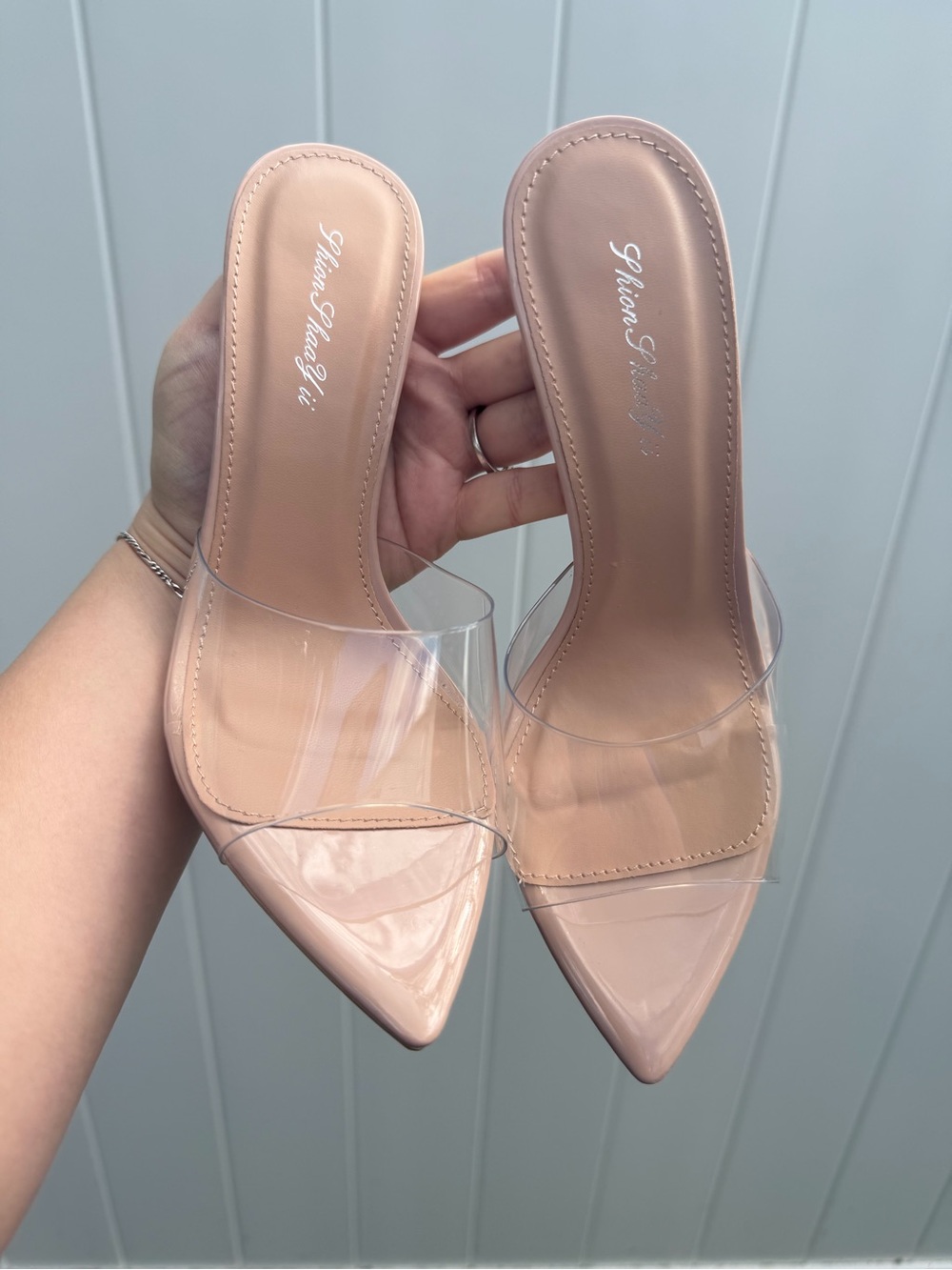 Sheer Strap Nude Pointed Toe Mule -